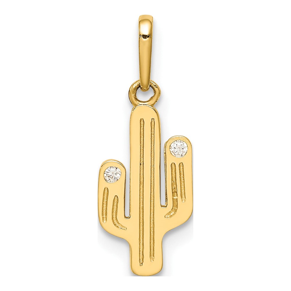 14K Yellow Gold CZ Cactus Pendant