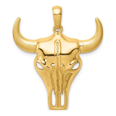 14K Yellow Gold Steer Skull Pendant