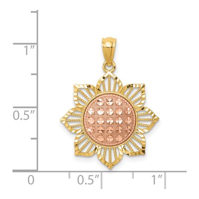 14K Two-Tone Gold Diamond-Cut Sunflower Pendant – view 4