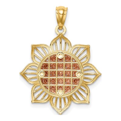14K Two-Tone Gold Diamond-Cut Sunflower Pendant – view 5