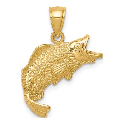 14K Yellow Gold Jumping Fish Pendant