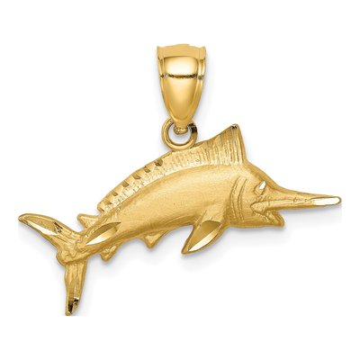 14K Yellow Gold Diamond-Cut Marlin Pendant