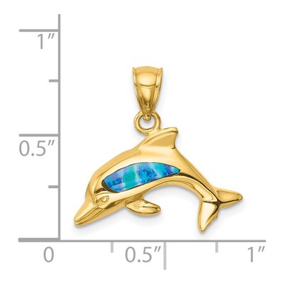 14K Yellow Gold Lab-Created Opal Dolphin Pendant – view 3