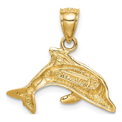 14K Yellow Gold Lab-Created Opal Dolphin Pendant – view 4