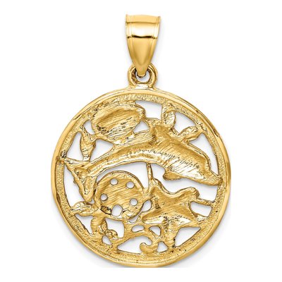 14K Yellow Gold Dolphin Shells Circle Pendant – view 4