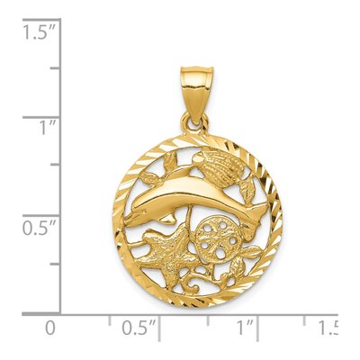 14K Yellow Gold Dolphin Shells Circle Pendant – view 5