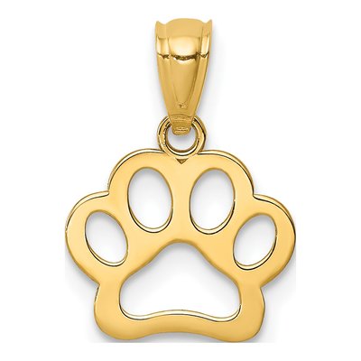 14K Yellow Gold Paw Print Pendant