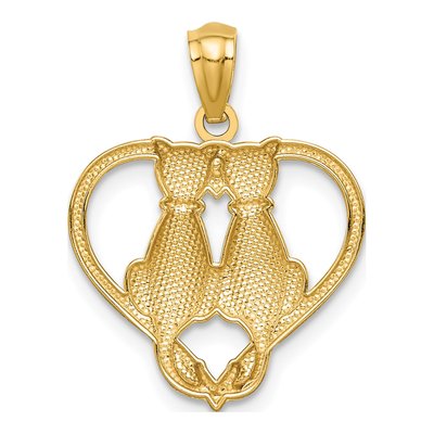 14K Yellow Gold Sitting Cats Heart Pendant – view 5