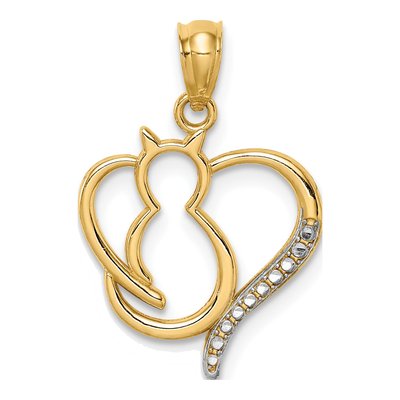 14K Yellow Gold Cat Heart Pendant