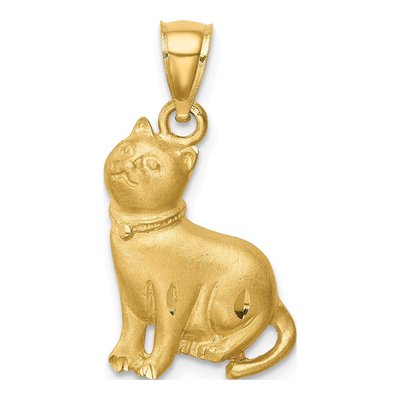 14K Yellow Gold Diamond-Cut Cat Pendant