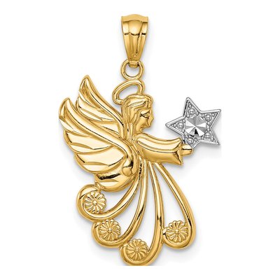 14K Yellow Gold Diamond-Cut Angel Star Charm