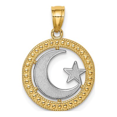 14K Yellow Gold Star Moon Pendant