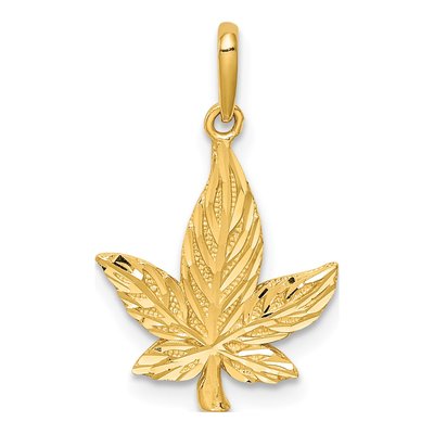 14K Yellow Gold Diamond-Cut Leaf Pendant