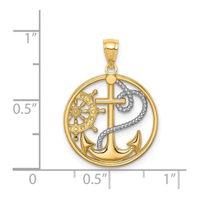 14K Yellow Gold Cross Anchor Ships Wheel Pendant – view 5