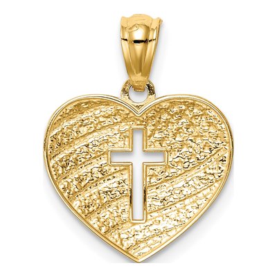 14K Yellow Gold US Flag Cross Heart Pendant – view 4