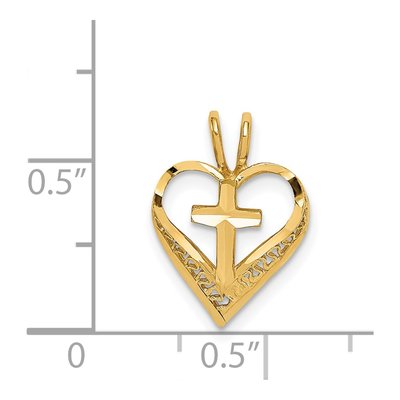14K Yellow Gold Diamond-Cut Heart Cross Slide Pendant – view 5