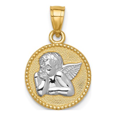 14K Yellow Gold Angel Round Pendant