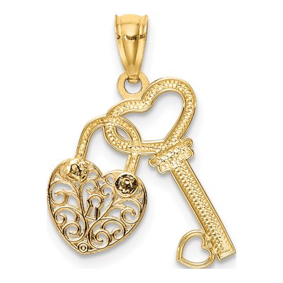 14K Two-Tone Gold Heart Lock Key Pendant – view 4