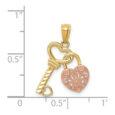 14K Two-Tone Gold Heart Lock Key Pendant – view 5