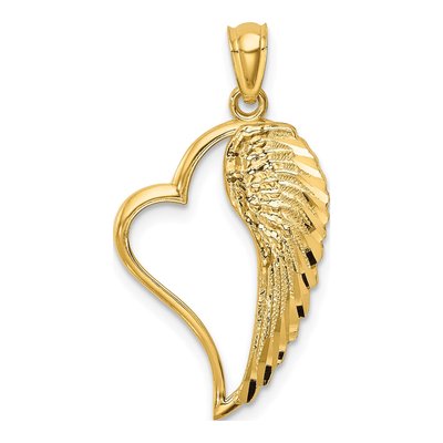 14K Yellow Gold Heart Wing Pendant