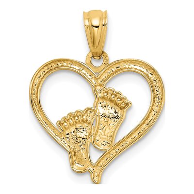 14K Yellow Gold Baby Feet Heart Pendant – view 4