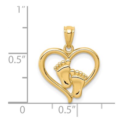 14K Yellow Gold Baby Feet Heart Pendant – view 5