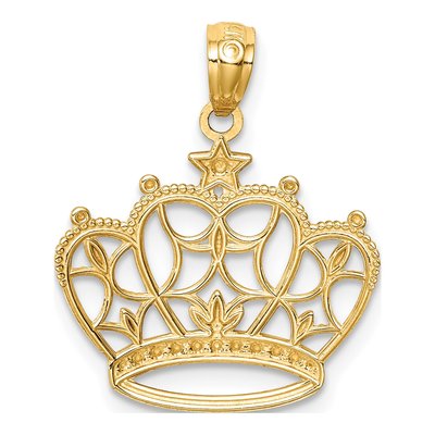 14K Yellow Gold Diamond-Cut Filigree Crown Pendant – view 4