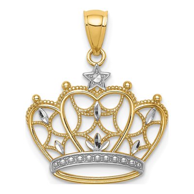 14K Yellow Gold Diamond-Cut Filigree Crown Pendant