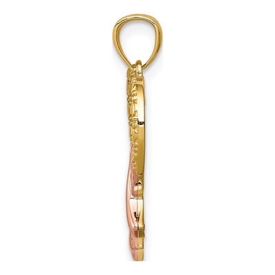 14K Yellow Gold Pink Ribbon Heart Pendant – view 3