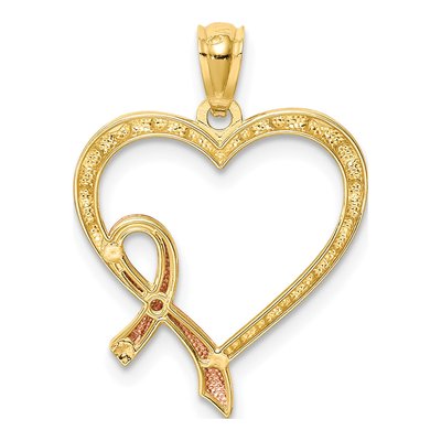 14K Yellow Gold Pink Ribbon Heart Pendant – view 4