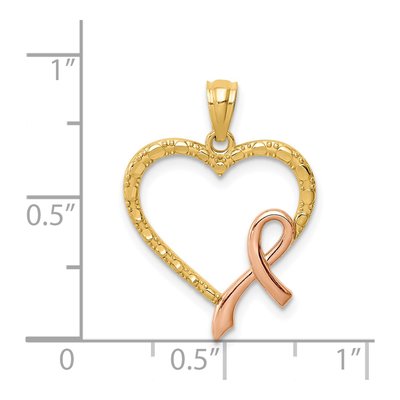 14K Yellow Gold Pink Ribbon Heart Pendant – view 5