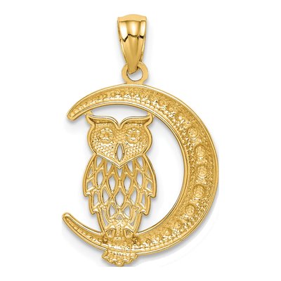 14K Yellow Gold Owl on Moon Pendant – view 4