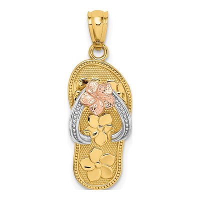 14K Tri-Color Gold Plumeria Sandal Pendant