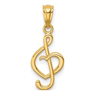14K Yellow Gold Treble Clef Heart Pendant