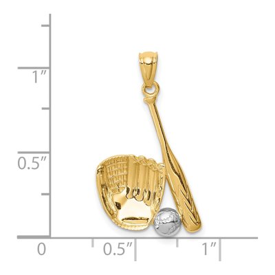 14K Yellow Gold Baseball Glove Bat Ball Pendant – view 3
