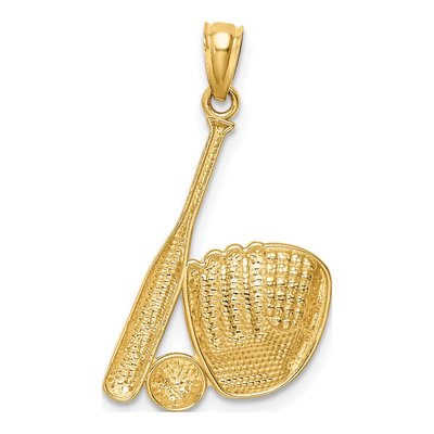 14K Yellow Gold Baseball Glove Bat Ball Pendant – view 4