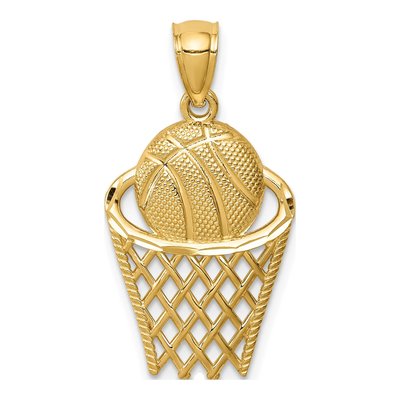 14K Yellow Gold Basketball Hoop Pendant
