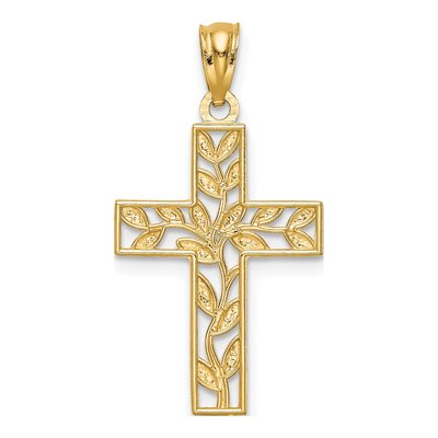 14K Yellow Gold Leaf Cross Pendant – view 4