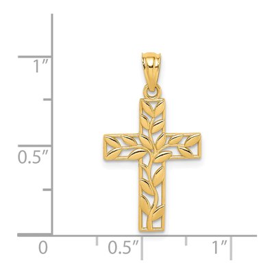 14K Yellow Gold Leaf Cross Pendant – view 5