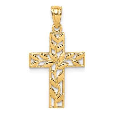 14K Yellow Gold Leaf Cross Pendant