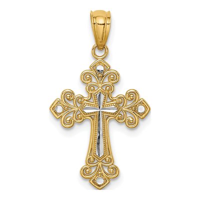 14K Yellow Gold Diamond-Cut Cross Pendant