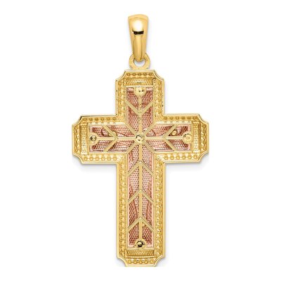 14K Two-Tone Gold INRI Crucifix Pendant – view 4