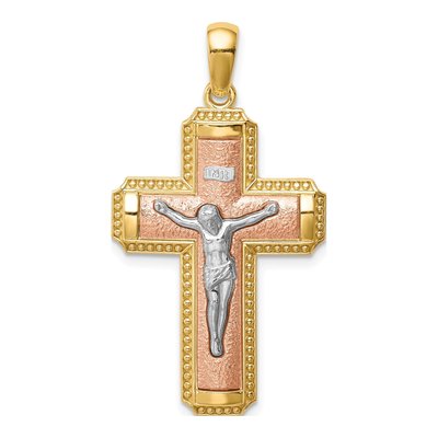 14K Two-Tone Gold INRI Crucifix Pendant