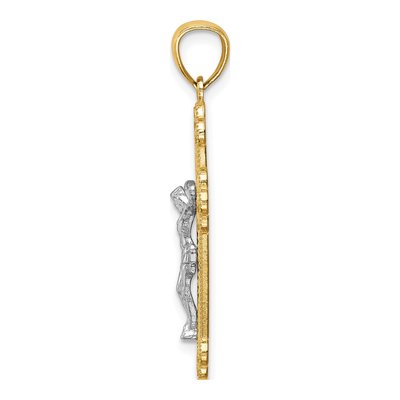 14K Two-Tone Gold INRI Budded Crucifix Pendant – view 3