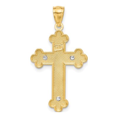 14K Two-Tone Gold INRI Budded Crucifix Pendant – view 4