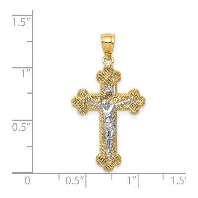 14K Two-Tone Gold INRI Budded Crucifix Pendant – view 5