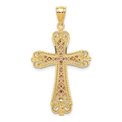 14K Tri-Color Gold Diamond-Cut Crucifix Pendant – view 4