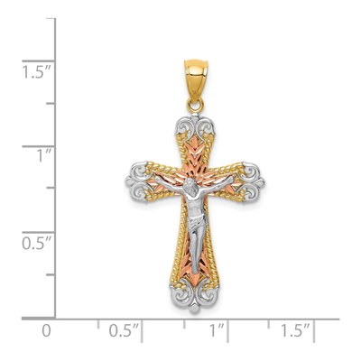 14K Tri-Color Gold Diamond-Cut Crucifix Pendant – view 5
