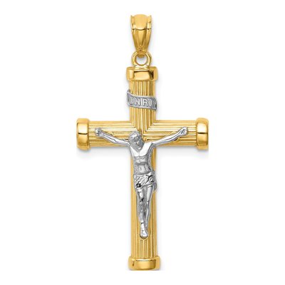14K Two-Tone Gold INRI Crucifix Pendant