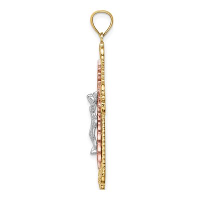 14K Tri-Color Gold Diamond-Cut Crucifix Pendant – view 3